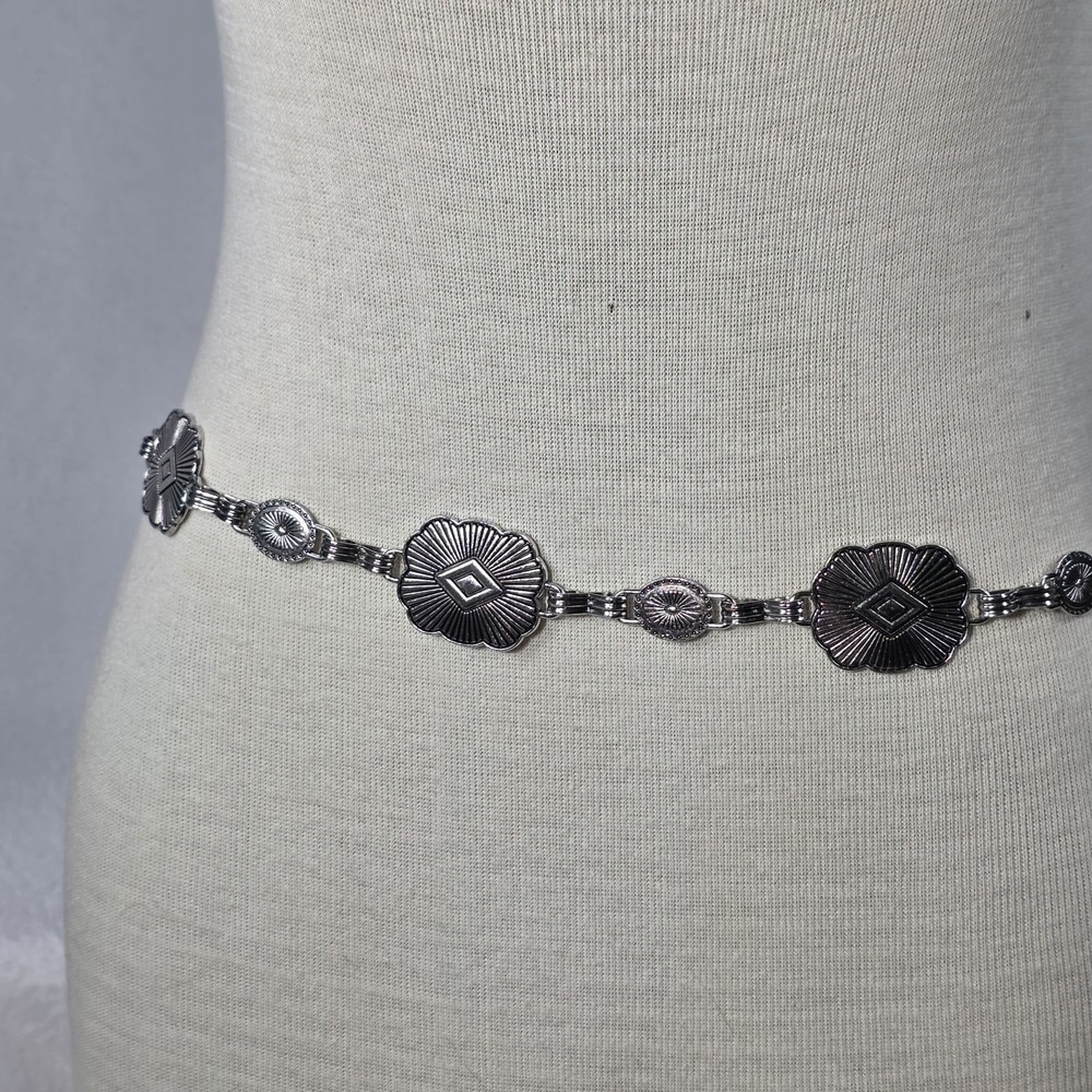 Silver Tone Western Concho Chain‎ Belt Adjustable Boho Cowgirl Festival Hippie
